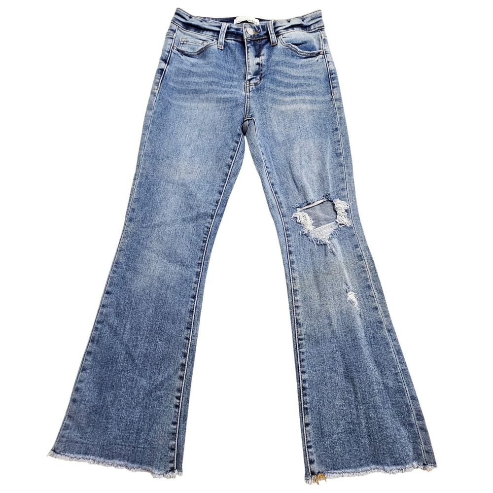 Vervet Jeans 26 Blue Distressed Raw Hem Flare High Rise V2817